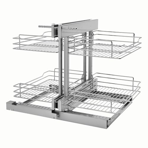 Rev-A-Shelf Dual Tier Pullout Shelf Storage Organizer For Blind Corner Kitchen Or Bathroom Cabinets