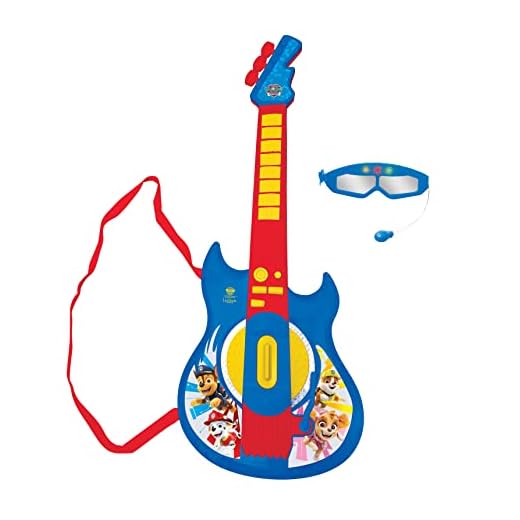 Lexibook, La Patrulla Canina, Guitarra electrónica Luminosa con micrófono, Gafas con micrófono, melodías, 2 Modos de Juego, Entrada para MP3, Azul/Rojo, K260PA