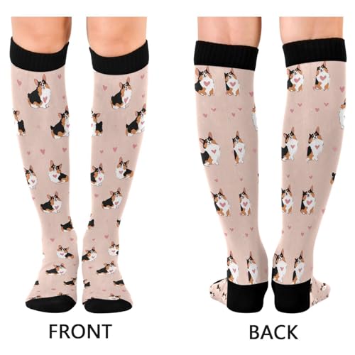 Image of Wusikd Welsh Corgi Compression Socks for Women and Men Circulation Heart Long Socks for Athletic Running 1