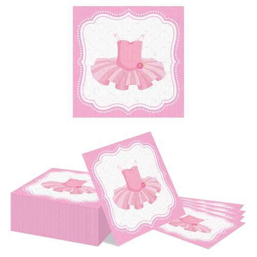 Kotkiddy 20 Serviettes Jetables Roses Blanches Ballerine 33cm Décoration de Table Princesse Fête Décor Ballerine Tutu pour Filles Anniversaire Fête de...