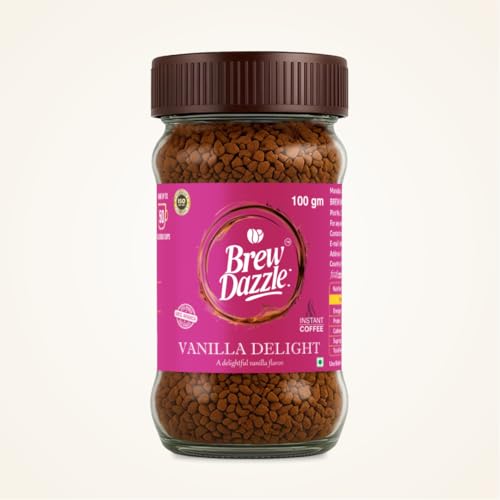 Image of BREW DAZZLE Vanilla Delight Instant Coffee | Aromatic Flavoured Instant Coffee | 100% Arabica | Vanilla Flavour Natural Delightful Coffee Granules (100g)