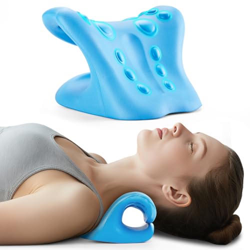neck stretcher and cervical traction device relaxer for tmj pain and shoulder pain relief cervical traction device pillow spine and neck correctorblue