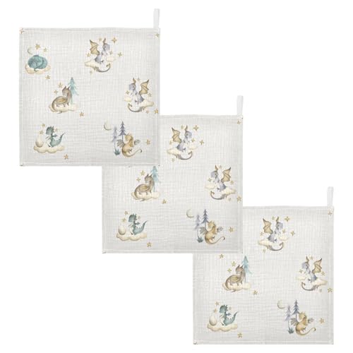 Image of vvfelixl Dragon Baby Baby Burp Cloths Babys Muslin Washcloths for Boys Girls Cotton Babys Face Towel for Newborn Infants Soft and Absorbent 11.8 X 11.8 in, 5 Pack