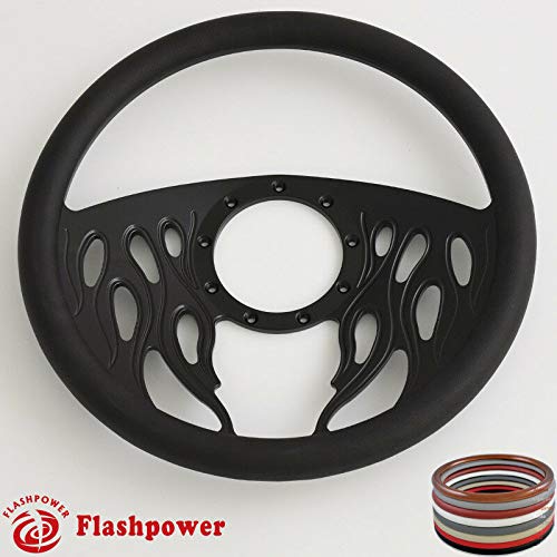 Flashpower 14'' Billet Half Wrap 9 Bolts Steering Wheel with 2'' Dish and Horn Button(Black)
