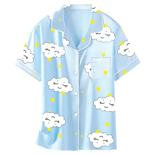 Image of Schbbbta Girls Womens Pajamas, Satin Silky Pjs Set Kids 2Pcs Button-Down Nightwear Sleepwear Gift for Mommy and me