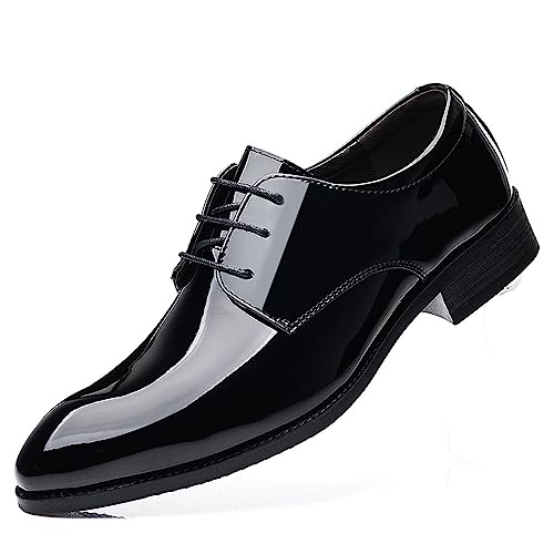Men's Lace-Ups Classic Oxford Dress Shoes Formal Business Derbys Black Patent Leather Shoes for Men