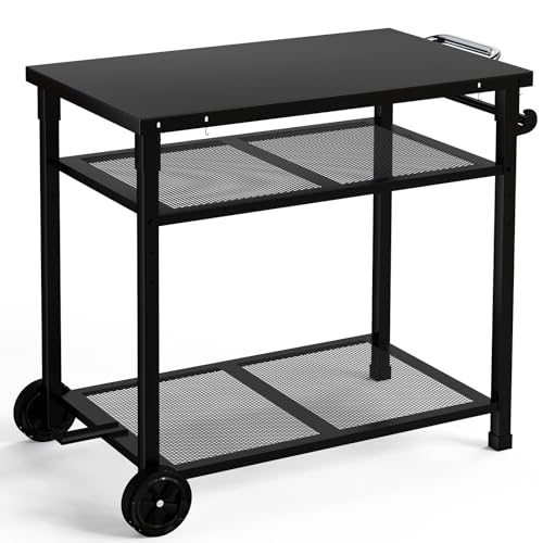 nomiou Chariot de barbecue en métal à 3 étages - Plancha d'extérieur - Chariot à roulettes -...