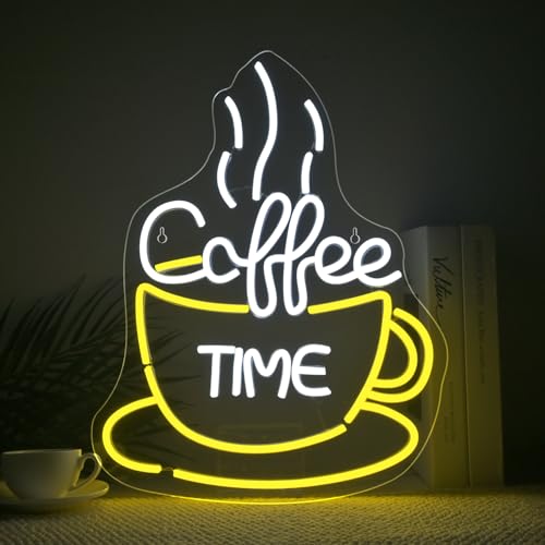 Image of ineonlife Coffee Time Neon Sign Accessories Light Up for Wall Decor Modern Led Sign for Coffee Shop Small Acrylic Art Decor for Dessert Shop Bakery Cafe Kitchen Decorations