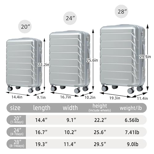 Image of Hardshell Luggage, Lightweight Suitcase with Spinner Wheels, Silver