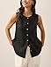 Tanming Womens Cotton Linen Suit Vest Summer Casual Sleeveless Button Down Tank Tops Fashion Work Waistcoat(Black-S)