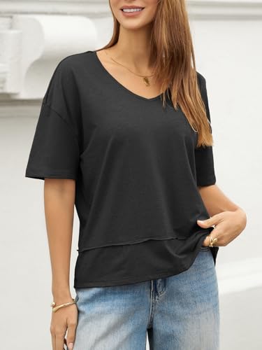 Image of UNCLECAT Womens V Neck T Shirts Summer Trendy Loose Fit Casual Tops Tees
