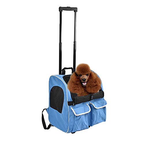 LEMKA Pet Rolling Carrier Backpack Wheel Around 4-in-1 Pet Travel Carrier,Airline Approve Dog Carrier for Indoor & Outdoor Use (Light Blue)