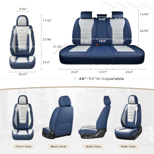 Image of Coverado Car Seat Covers Full Set, Nappa Leather Seat Covers for Cars, Car Seat Protector Car Seat Cushion, Front and Back Seat Protectors Cushions Universal Fit for Most Cars Vehicles(Blue&White)
