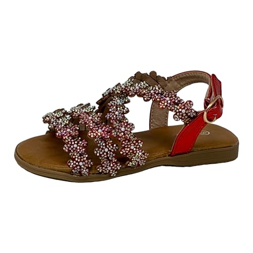 Little Girls Open Toe Sandals With Rhinestone Flower Accents With Buckle Up Straps2