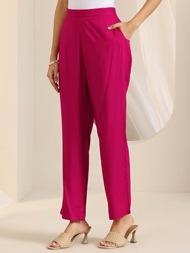 Image of Libas Pink Embroidered Viscose Straight Kurta set for Women | ethnic wear | bridal suit | wedding dress | occasion wear