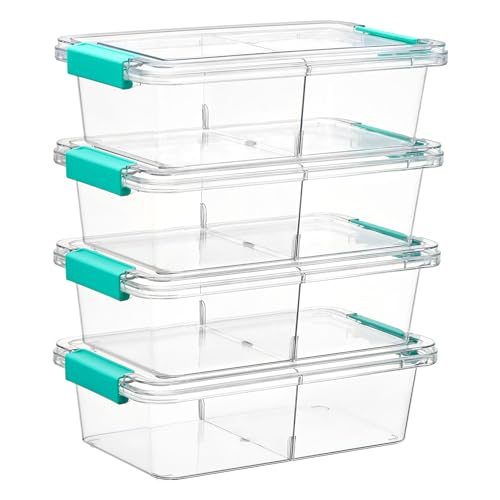 Image of Vtopmart 4 Pack 1.5Qt Clear Pencil Box, Plastic Pencil Holder with Removable Divider for Pen Organizer, Small Stackable Containers with Lid for Pen, Art Craft, Sticker, Scrapbook & Office Supplies