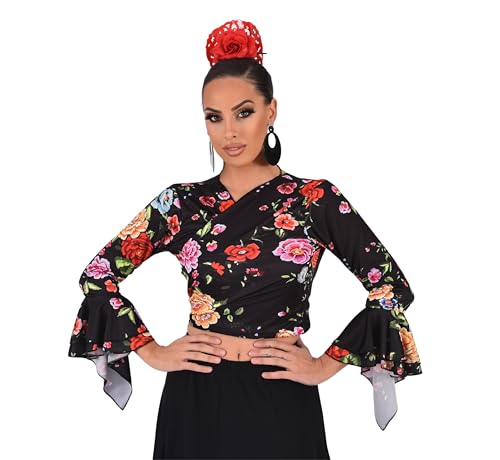 Image of Top-Bolero de Tejido elstico, Cruzado y de Mangas con Volante, Ideal para la Danza Flamenca o Sevillanas