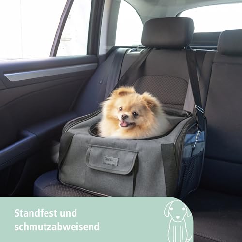 Kerbl Pet Autositztasche Vacation, Hundetasche, Transporttasche, grau, blau, 44x35x30cm, Oxfordgewebe, Hunde, waschbares Bodenkissen