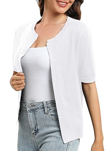 Urban CoCo Women's Short Sleeve Round Neck Cropped Cardigan Sweater Lightweight Shrug Sweaters for Women3