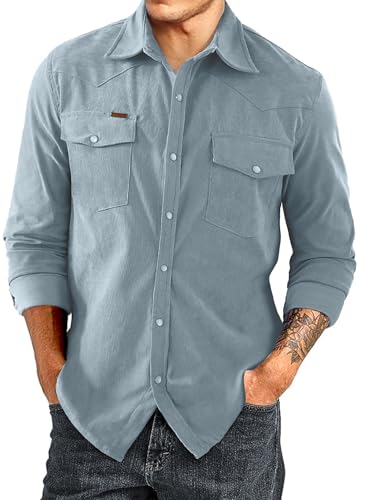 JMIERR Men's Corduroy Shirts - Casual Western Long Sleeve Button