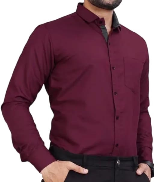 Image of Mahima Ethnic Centre's Men's Solid Formal Shirt Cotton Slim Fit Business Casual Button Down