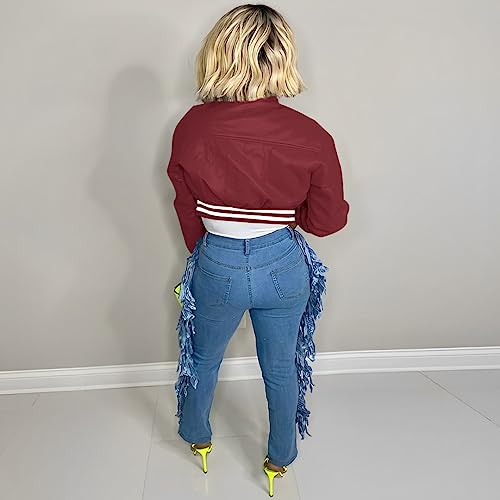 Image of Mintsnow Womens Varsity Jacket Long Sleeve Button Down Bomber Jackets Casual Baseball Uniform Streetwear