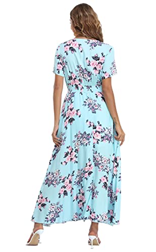 Image of VintageClothing Women's Floral Maxi Dresses Boho Button Up Split Summer Casual Long Dress Beach Party Dress