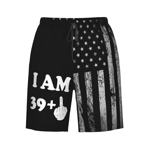 Middle-Finger 40th Birthday I Am 39+1-Swim Shorts with Liner, Quick Dry Beach Shorts Funny Mens Swim Shorts - L Black2