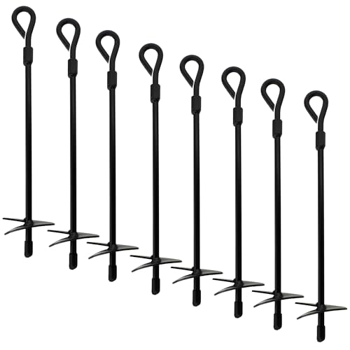 Bob's Industrial Supply BISupply Ground Anchors, 15 Inch - 8pk Black Shed Anchor Kit Greenhouse Tie Down Ground Stakes with Drillable Eyebolt