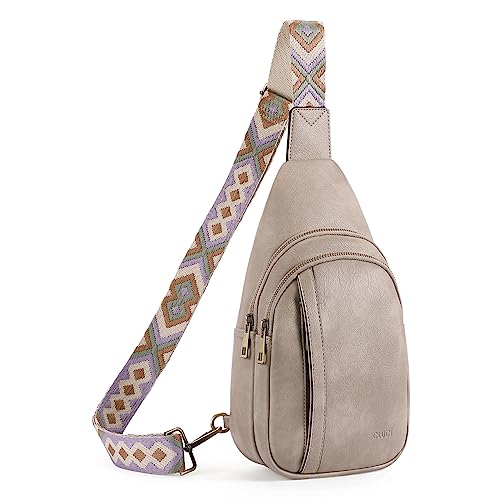 CLUCI Sling Crossbody Bag for Woman Leather Cross Body Bag Sling Backpack CrossBody Backpack Casual Daypack for Travel Hiking Grey