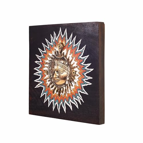 Image of Surya-I Wall decor frame with beautiful Brass Sculpture of Surya Dev | Handcrafted Wall Art for Home Decor & Office Spaces