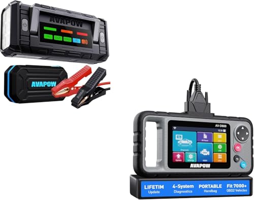 Avapow TJ68 Jump Starter 10000a with Avapow 2025 4-System Diagnostics Obd2 Scanner