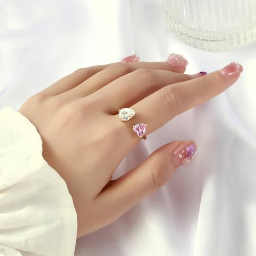 Image of SALTY Anti Tarnish Double Crystal Finger Ring for Women | Adjustable Fancy Jewellery Design | Fashion Accessories for Girls | Minimal Jewelry | Ideal for Gifting | Marriage, Birthday | Gift for Valentine Day