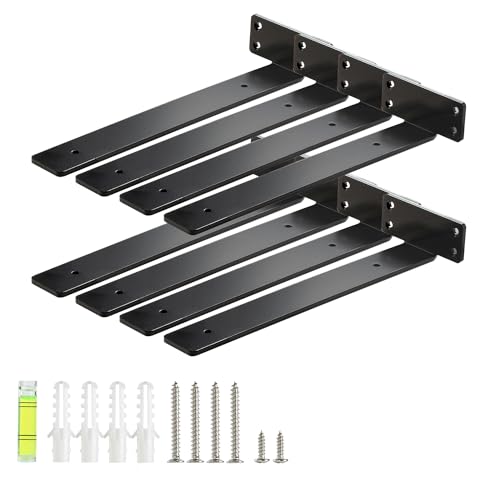 HEART ART Floating Shelf Bracket 12 Inch,8 Pack Heavy Duty Shelf Brackets,L Brackets for Shelves Black,12”L x 1.6”H x1.6”W