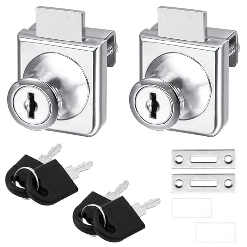 2 Pack Glass Cabinet Lock Single Glass Door Locks Display Cabinet Replacement Locks for 5-8mm Glass Door Separate Key Without Drilling Zinc Alloy (with 4 Keys)