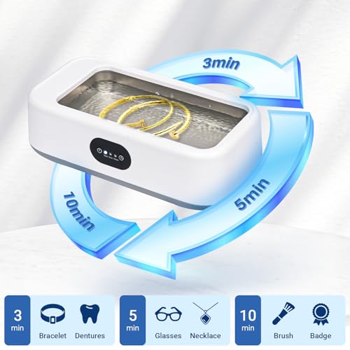 Newthinking Ultrasonic Jewellery Cleaner, 640Ml 49000Hz Ultrasonic Glasses Cleaner With 3 Timed Modes, 360° Deep Cleaning Silver Jewelry Sonic Cleaners Machine For Glasses, Rings, Watches - 3