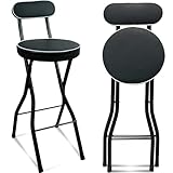 UWEAR 1 PCS Folding Bar Stool with Back, Tall Foldable Stool Leather Padded Portable Stools Counter Height Foldable Stools Chairs Collapsible Stool for Adults Kitchen Island (Black)