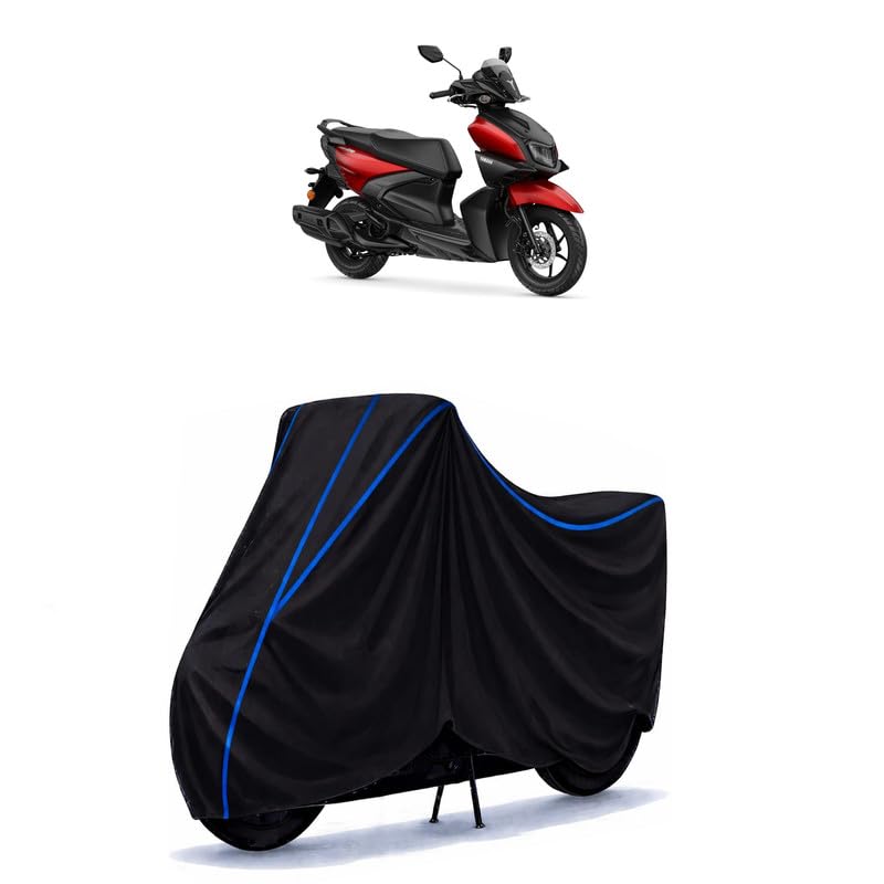 Image of Scooty Cover Water Resistant for Ray ZR BS6 | Universal Scooter & Bike Cover | Heavy Duty UV Dust, Rain & Scratch Protection | Elastic Fit All Weather Indoor Outdoor | Black with Blue Piping