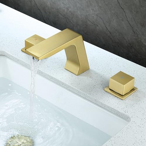 Robinet mitigeur de lavabo de salle de bain cascade 3 trous or brossé en laiton