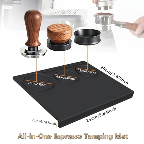 Image of Espresso Tamping Mat, Coffee Tamper Mat, Espresso Mat for Counter, Silicone Tamper Mat, Food-grade, Non-Slip, Waterproof, Heat Resistant (Black, 25x20x2cm)