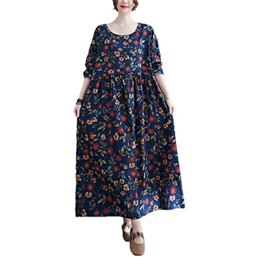 Robe de printemps en coton bleu marine style rétro coréen taille XXL