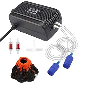 Ossigenatore per Acquario, 3W Pompa Ad Aria per Acquario Regolabile, Aria Acquario Areatore, Pompa Acquario per Acquario con Acquario Volcano Ornament Kit, Aeratore Acquario con 2 Pietra Aria