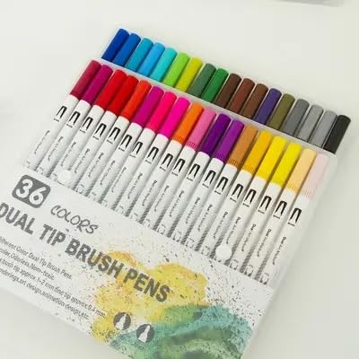 Levin THE NEXT LEVEL IN OFFICE STATIONERY Art Markers Dual Tips Coloring Brush Fineliner Color Water Based Marker Pens Set For Calligraphy Drawing Sketching Bullet Journal (36), Multicolor-image-9