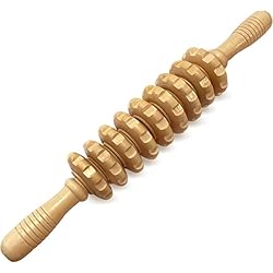 Kiozen Rodillo Maderoterapia - Masajeador Anticelulitis manual de madera - Aparato para masajes de Abdomen, glúteos, piernas, espalda de madera natural - anticelulítico reductor - 39 cm