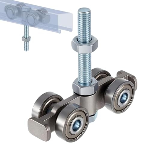 Rodillos Para Puerta Corredera de Montaje,Guía de Carril Silencioso de 4 Ruedas - de Viga | para Cocheras Graneros Almacenes Portones Interior Exterior Hogar Dormitorio