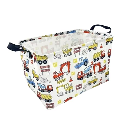 Image of Rectangle Storage Basket Cute Canvas Organizer Bin for Pet /Children Toys, Books, Clothes Perfect for Rooms /Playroom (Vehicle)