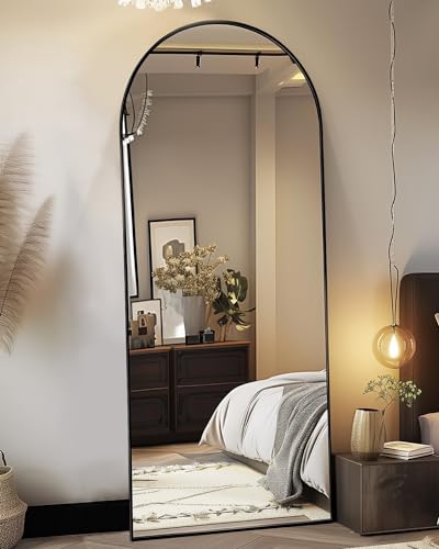 Suidia Arched Full Length Mirror, 65"x22" Floor Mirror Freestanding, Floor Standing Full Body Mirror with Stand for Bedroom, Hanging Mounted for Living Room Cloakroom, Black