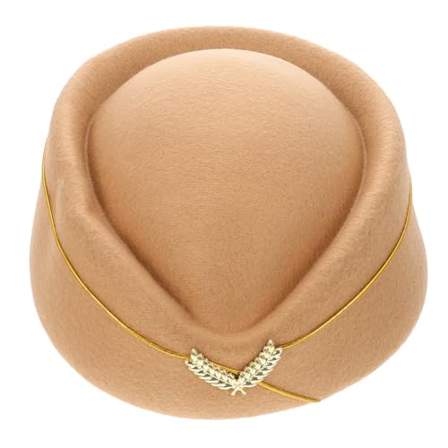 DOITOOL Stewardess Hat Airline Stewardess Cap Felt Flight Hat Flight Attendant Air Hostess Hats Khaki 20X18CM