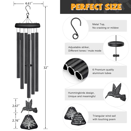 Image of Sympathy Wind Chimes for Outside Deep Tone, Memorial Wind Chimes for Loss of Loved One Prime, Bereavement Condolence Remembrance Funeral Gifts for Grieving Friends Loss of Mother Father