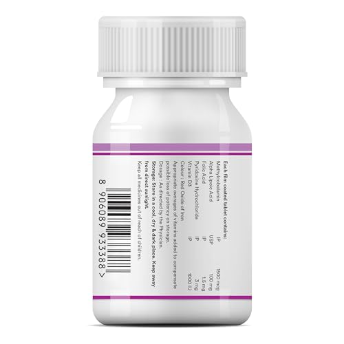 Image of INLIFE Vitamin B12 (Methylcobalamin) 1500mcg Supplement with ALA, Folic Acid, Vitamin D3 | Nerve and Brain Health for Men & Women - 60 Tablets(Pack Of 1, 60)